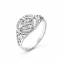 Elegant silver Celtic knot ring featuring a sparkling zircon stone cluster for women - Size 7 / Silver