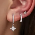 Elegant silver star hoop earring set with sparkling zircon embellishments for women - Octagonal Star 3-Piece Set (82TED) / Silver