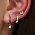 Elegant silver-plated hoop and marquise stud earring set with clear cubic zirconia. - Marquise Leaf 3-Piece Set (82TED) / Silver