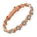 Bracciale per magnetoterapia in oro rosa con pietre bianche e cristalli lucenti - Stile Strass Bianco (YXMZ) / Tipo standard / Oro rosa