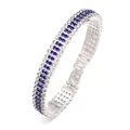 Luxury silver-tone three-row claw chain bracelet with blue and clear crystals design - Silver Base Blue Stone