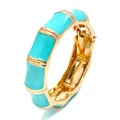 Brazalete bohemio de aleación con esmalte turquesa y diseño de bambú dorado de moda - Estilo Abierto de Nudo de Bambú / Azul lago