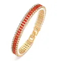 Luxury gold plated crystal claw chain bracelet featuring red and white rhinestones. - Gold / Red