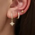 Elegant gold plated North Star hoop earring set with sparkling CZ stones for women - Octagonal Star 3-Piece Set (82TED) / Gold