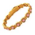 Braccialetto magnetico placcato oro alla moda con pietre rosa circolari e cristalli - Stile Strass Rosa (YXMZ) / Tipo standard / Oro