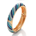 Brazalete de esmalte chapado en oro con elegantes rayas azules y azul claro para mujer - Estilo de bloque de color de sarga (FLDY-TWSZ azul oscuro/claro) / Azul Oscuro/Azul Claro