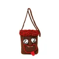 Kreative gehäkelte Cartoon-Handytasche mit lustigem Gesicht und rotem Trageriemen - Stil 1