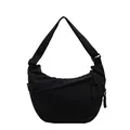 Durable black canvas crescent shoulder bag with adjustable strap and rope zippers - L / Black
