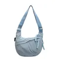 Light blue dumpling-shaped crossbody bag with wide strap and woven rope zipper pulls - L / Blue