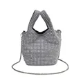 Fashionable silver rhinestone bucket bag with shimmering studs and elegant chain strap - Gray