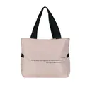 Bolso tote minimalista de nailon rosa con correas negras y estampado decorativo de eslogan - Rosa