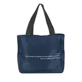 Bolso tote grande y versátil de nailon azul marino con asas negras y texto blanco - Azul marino