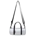 Metallic silver mini barrel crossbody bag with an adjustable black shoulder strap - Silver
