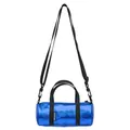 Metallic blue mini cylindrical crossbody bag with adjustable black shoulder strap - Blue