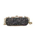 Elegant black sequin mini lipstick bag with a stylish gold chain strap for evening parties - Black