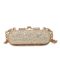 Elegant champagne gold glitter capsule clutch bag with metallic chain strap for parties - Gold