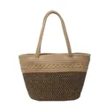 Vue de face montrant le tissage bicolore et le détail tressé du sac en paille - Kaki