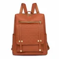 Zaino elegante in ecopelle marrone di grande capacità con patta con motivo a rilievo - Marrone chiaro