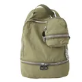 Gros plan du sac à dos 2-en-1 en nylon vert olive avec sa mini pochette assortie - S / Vert