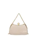 Elegant champagne gold evening clutch bag with pearl clasp and luxury chain handle - Gold