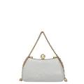 Elegant silver glitter evening clutch bag with gold chain strap and pearl clasp - Silver