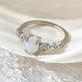 Vintage silver moon ring with oval faux opal and rhinestone accents for women - Size 6 / Silver White Rhinestone