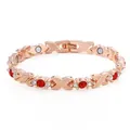 Elegant rose gold magnetic therapy bracelet for women featuring red rhinestones and X-links. - Red Rhinestone / Rose Gold