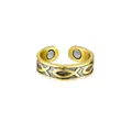 Detail of golden magnetic open ring with engraved fish pattern and internal magnets - Gold Fish Pattern Ring