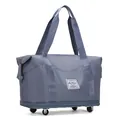 Foldable gray rolling travel bag with large capacity and waterproof fabric - Blue