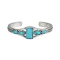Vintage Bohemian style turquoise cuff bracelet featuring engraved silver-tone metal details - Square Style