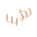 Elegant rose gold triple curved ear crawler earrings with pavé diamond-like stones - 3-Claw Style / Gold