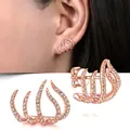 Rose gold curved multi-line ear crawler earrings with sparkling stone inlay. - 5-Claw Style / Rose Gold