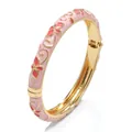 Elegant retro palace style pink enamel bangle with red floral design and gold trim - Clover Style (9033 Pink) / Pink