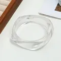 Transparent irregular resin bangle with a polished wide surface for a modern look - Ice Transparent Style (20 Transparent White 41) / Clear White