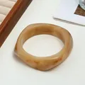 Irregular marbled resin bangle bracelet with amber and cream swirls in polished finish - Vintage Inked Style (22 Light Coffee 43) / Light Coffee