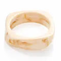 Irregular marbled resin bangle in cream beige finish with a thick square profile - Cream Beige Style (010) / Cream