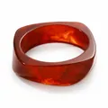 Fashionable irregular marbled resin bangle in amber brown with polished wide surface finish - Vintage Thick Surface Style (06) / Amber Brown