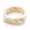 Irregular wide marble resin bangle with cream and tan swirls in a polished finish - Ink Wash Texture Style (09) / Milky White