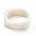 Elegant irregular chunky white resin bangle bracelet with a smooth polished glossy finish - Square Round Glossy Style (014) / Creamy White