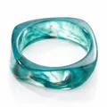 Elegant teal marbled resin bangle with an irregular wide square profile for women - Ink Blue Green Style (Ice Blue Transparent) / Ice Blue Transparent