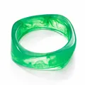 Stylish green marbled irregular resin bangle with polished wide surface design - Jade Texture Style (Cyan Transparent) / Cyan Transparent
