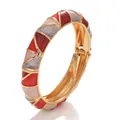 Brazalete esmaltado dorado retro con motivos triangulares geométricos en rojo y rosa para mujer - Estilo de triángulo geométrico (DYZJ-SJXSZ rosa intenso) / Rojo/Rosa/Púrpura