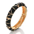 Elegante brazalete retro bañado en oro con patrones artísticos de esmalte negro - Estilo geométrico con patrón de hojas (DYZJ-SJXSZ negro) / Negro/Dorado