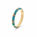 Brazalete de esmalte azul cerceta con motivo de trébol naranja y acabado dorado - Estilo Trébol (9033) / Azul y Naranja