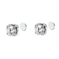 Detail view of silver magnetic stud earrings with clear round cubic zirconia stones - 8mm (1 Pair) / Silver