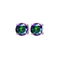 Close-up detail of multi-color rainbow zircon magnetic stud earrings in a silver-tone setting - 6mm (1 Pair) / Rainbow