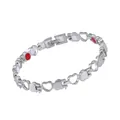 Detailansicht eines silbernen Armbands mit Herz- und rot-weißen Apfelgliedern - Rot Weiß Schwarz Emaille / Silber