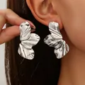 Vintage silver abstract petal earrings with textured leaf design for women - Style 7 Silver