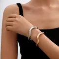 Bracciale rigido a onde irregolari minimalista in metallo finitura oro e argento donna - Bracciale a onde irregolari (set da 2 pezzi) / Misto (Oro+Argento)