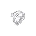 Detailed view of silver multi-layered coil ring featuring elegant heart-shaped ends - Heart Spiral Style / Adjustable Open / Silver